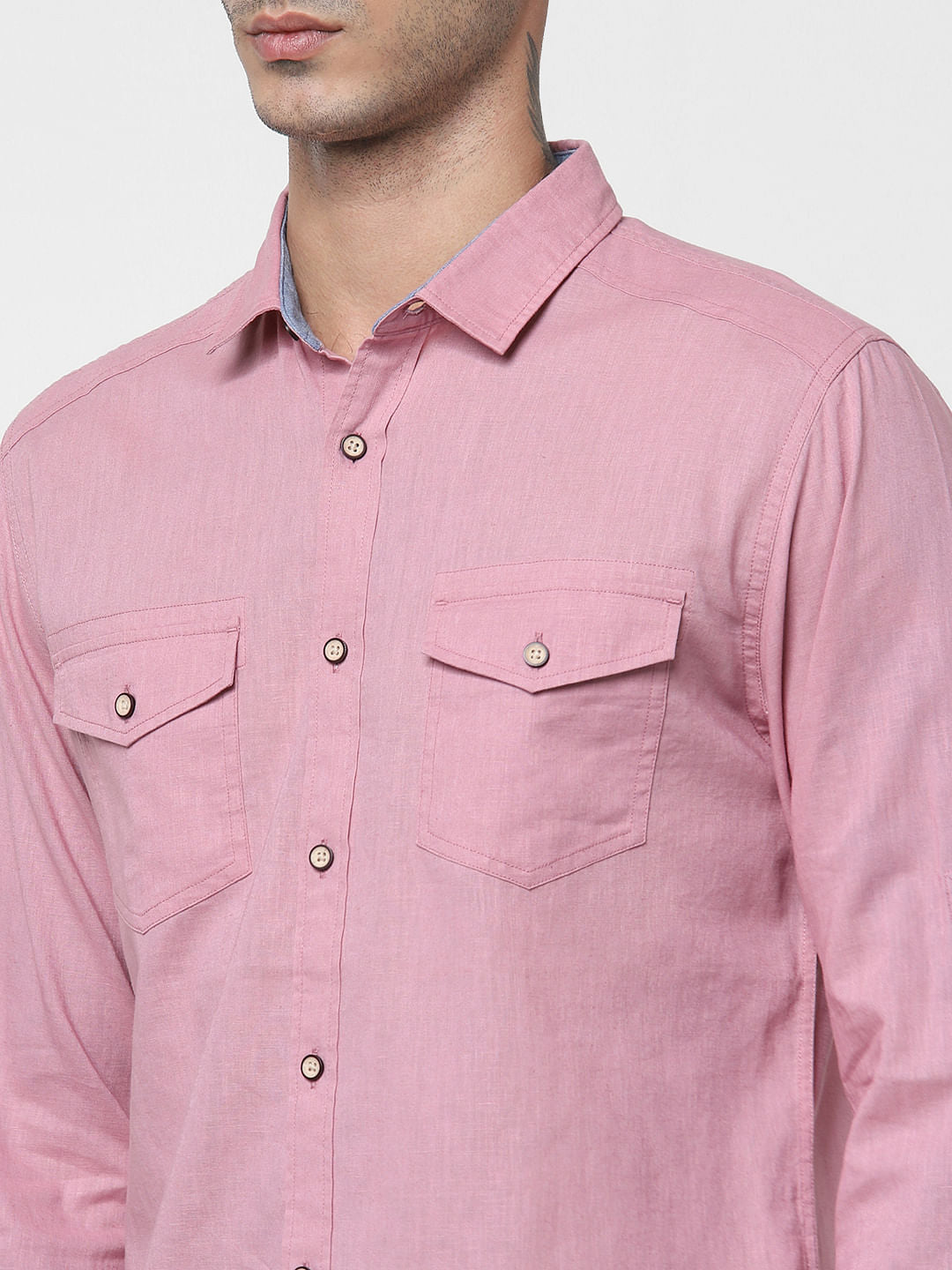 Mauve Washed Linen Full Sleeves Shirt