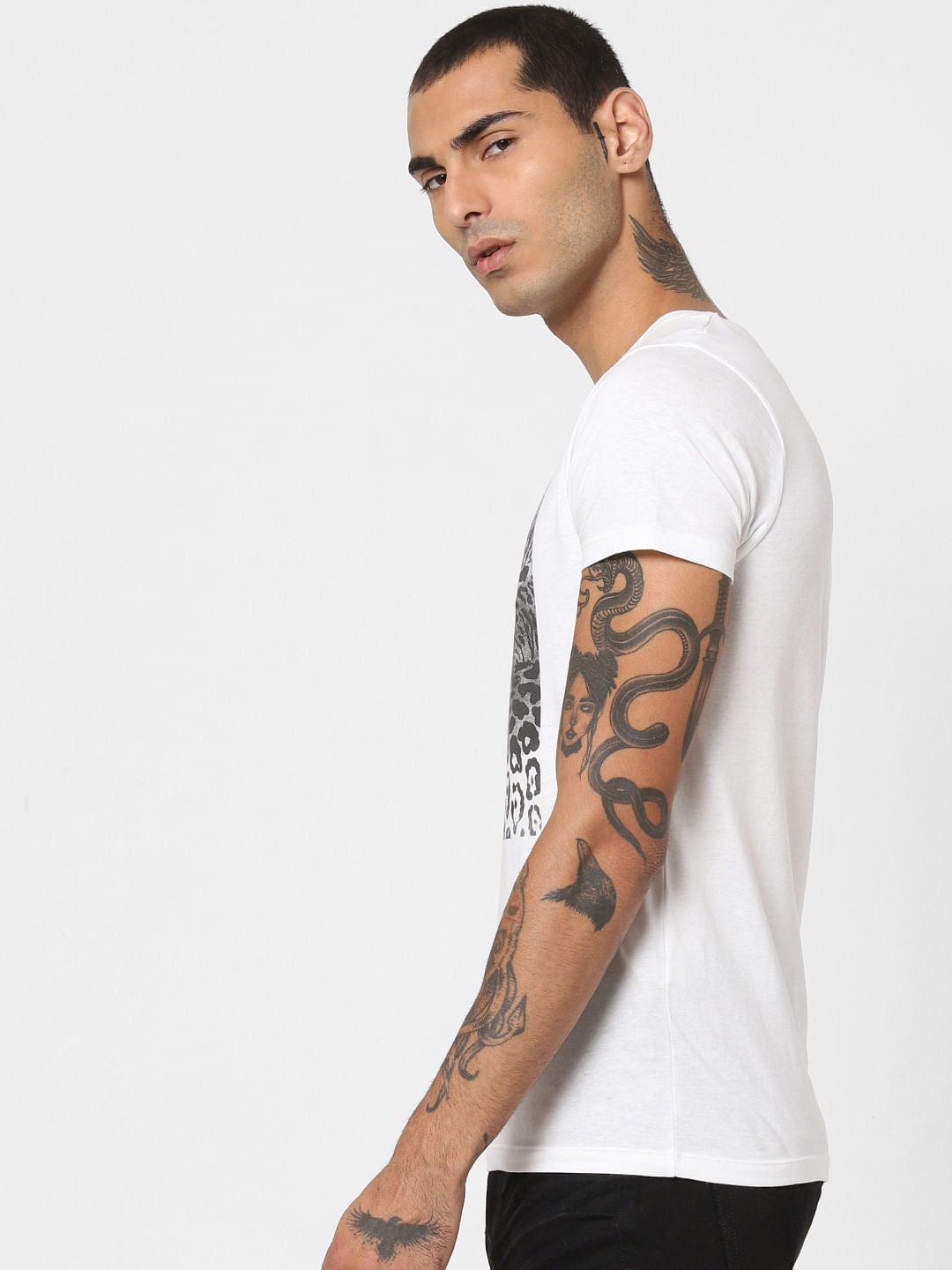 White Animal Patch Print T-shirt