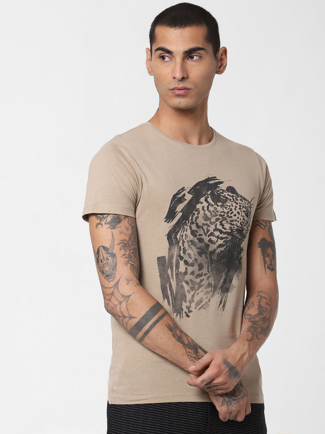 Brown Animal Patch Print T-shirt