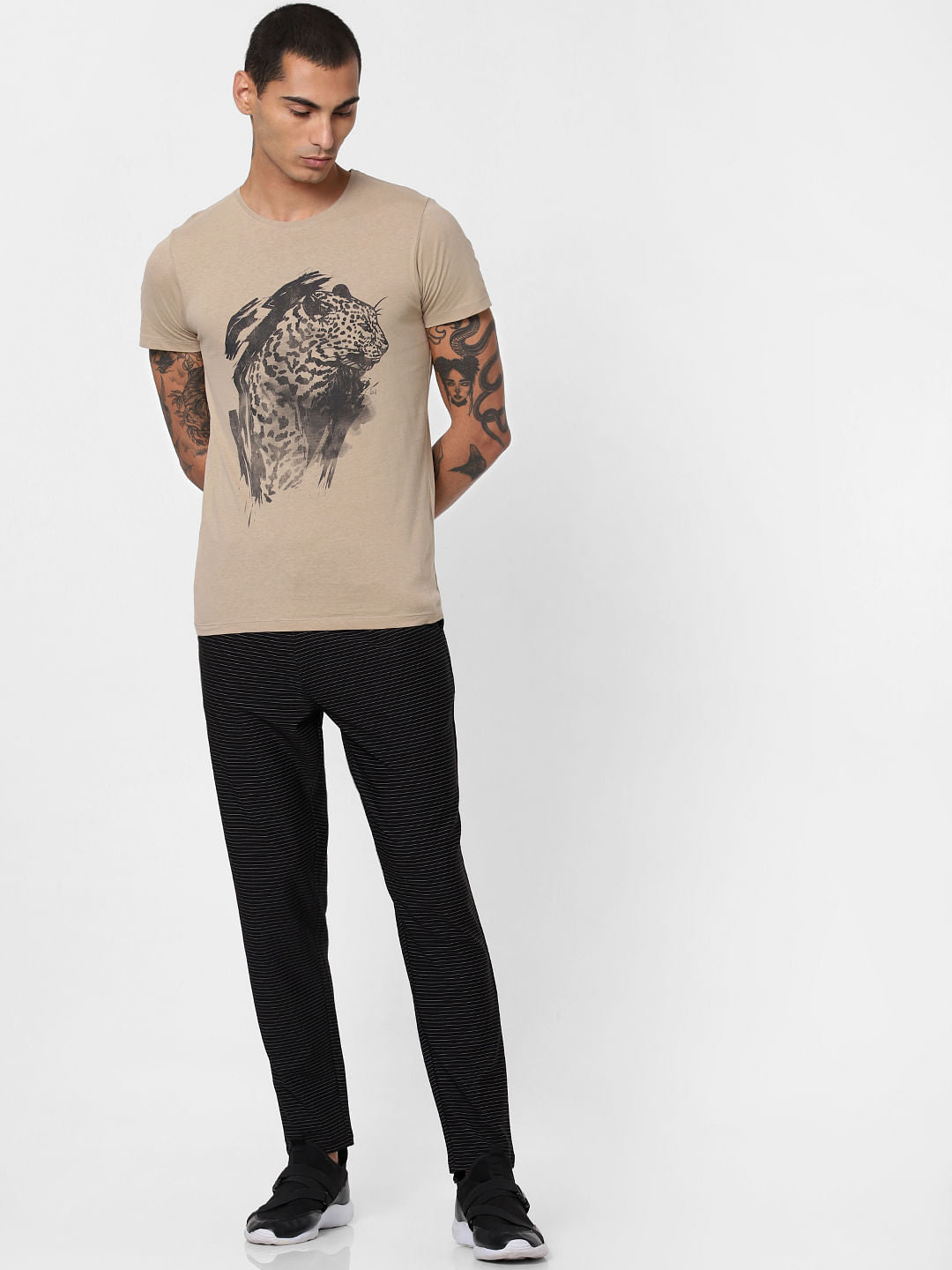 Brown Animal Patch Print T-shirt