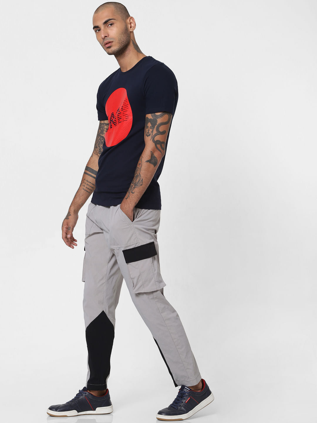 Dark Blue Logo Print Crew Neck T-shirt