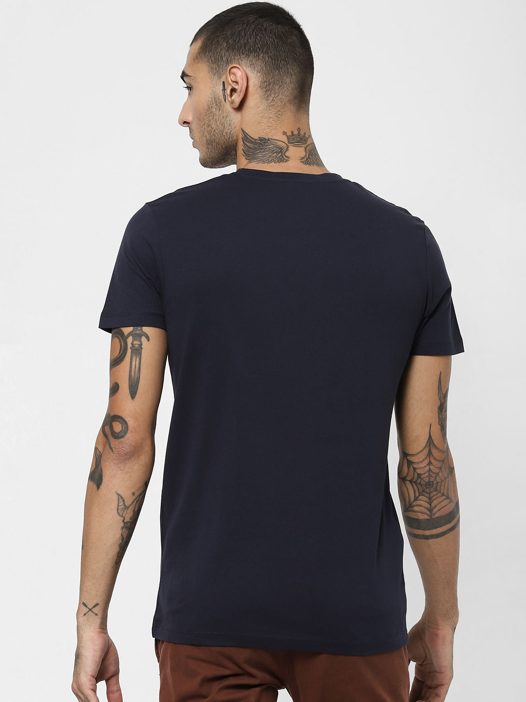 Navy Blue Map Print Crew Neck T-shirt