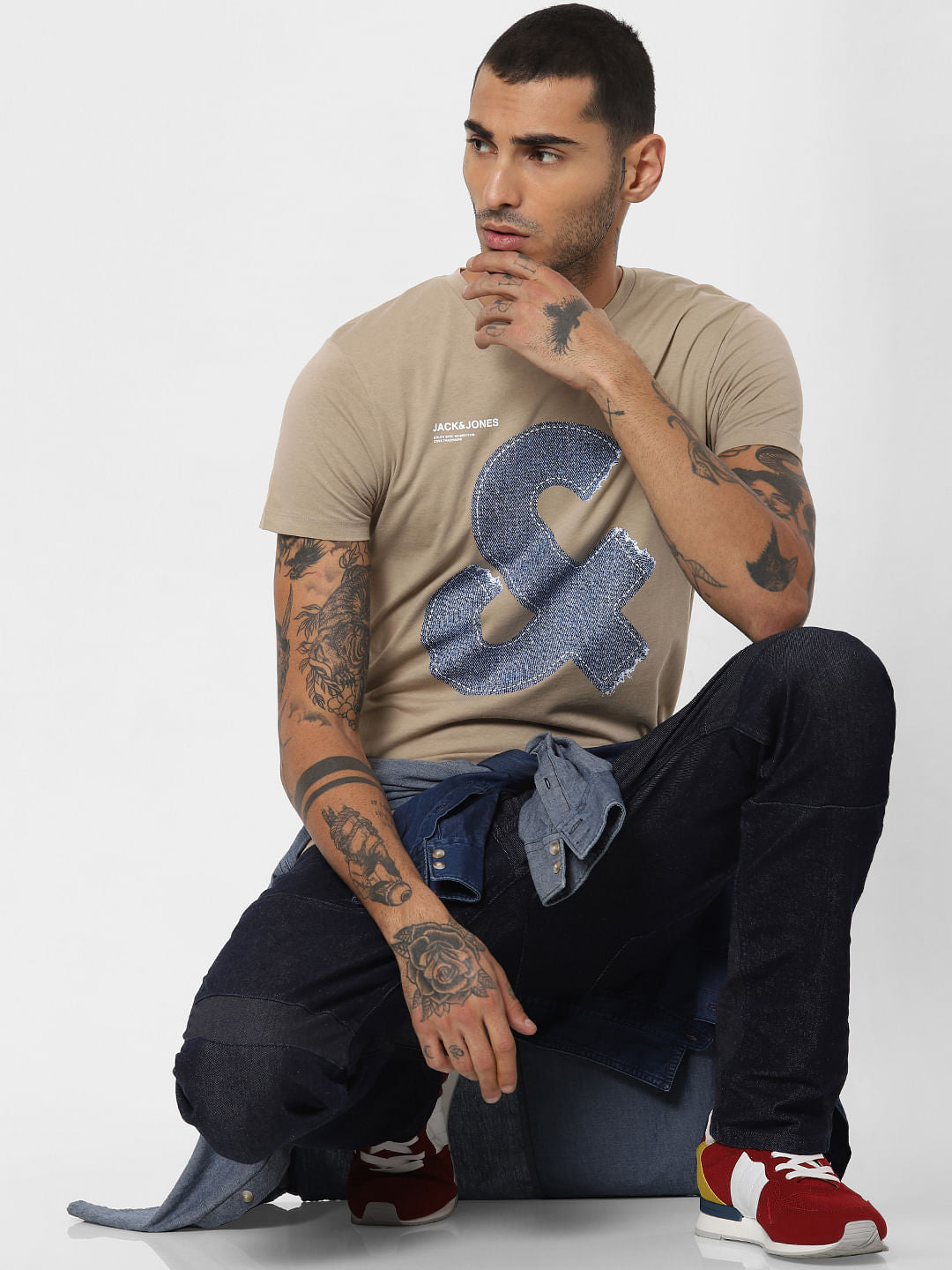 Brown Logo Print Crew Neck T-shirt