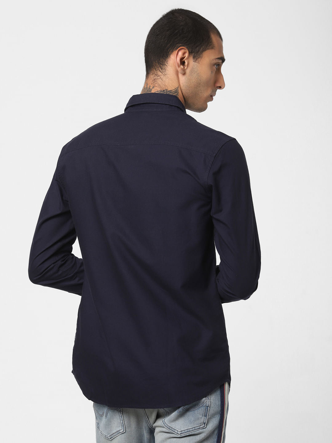 Navy Blue Logo Print Full Sleeves Shirt