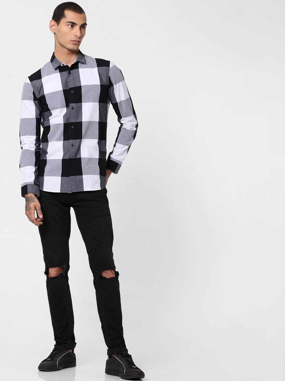 White Check Full Sleeves Shirt