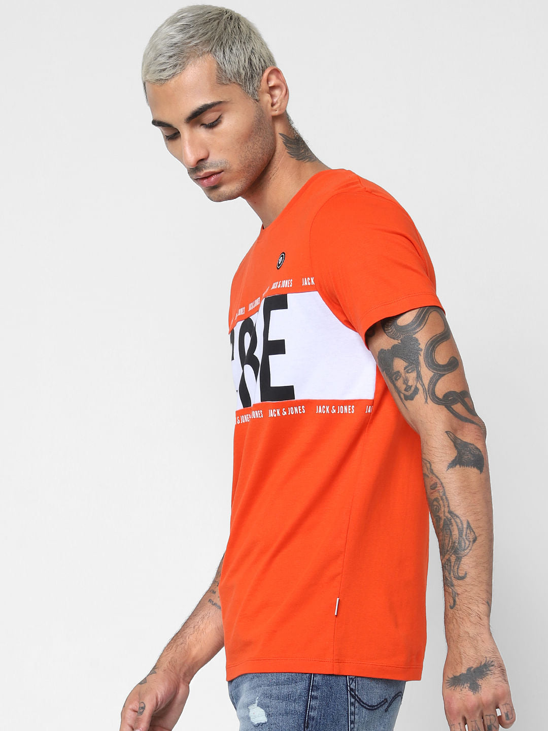 Orange Logo Print Crew Neck T-shirt