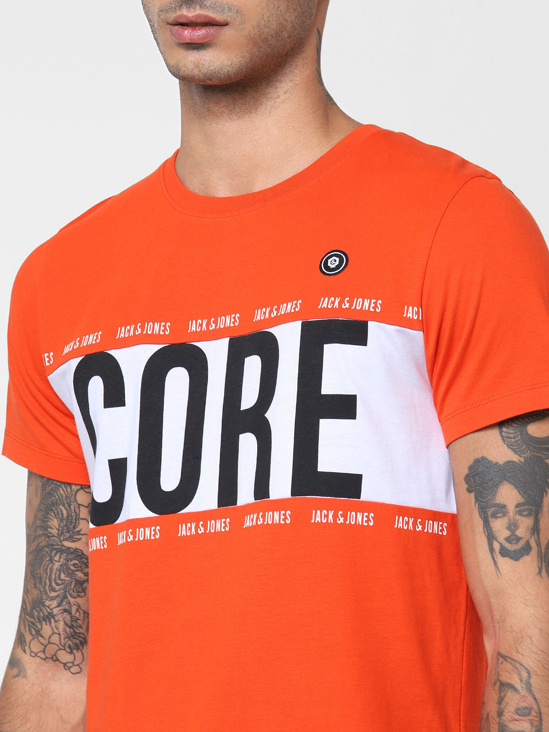 Orange Logo Print Crew Neck T-shirt