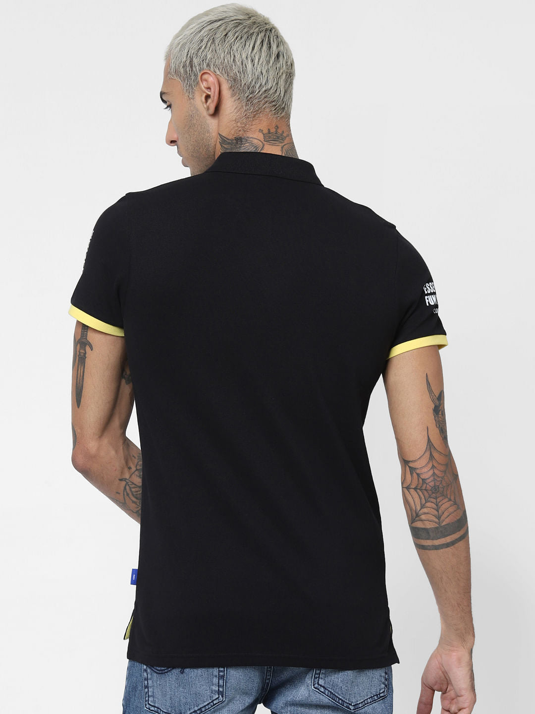 Black Logo Print Polo Neck T-shirt