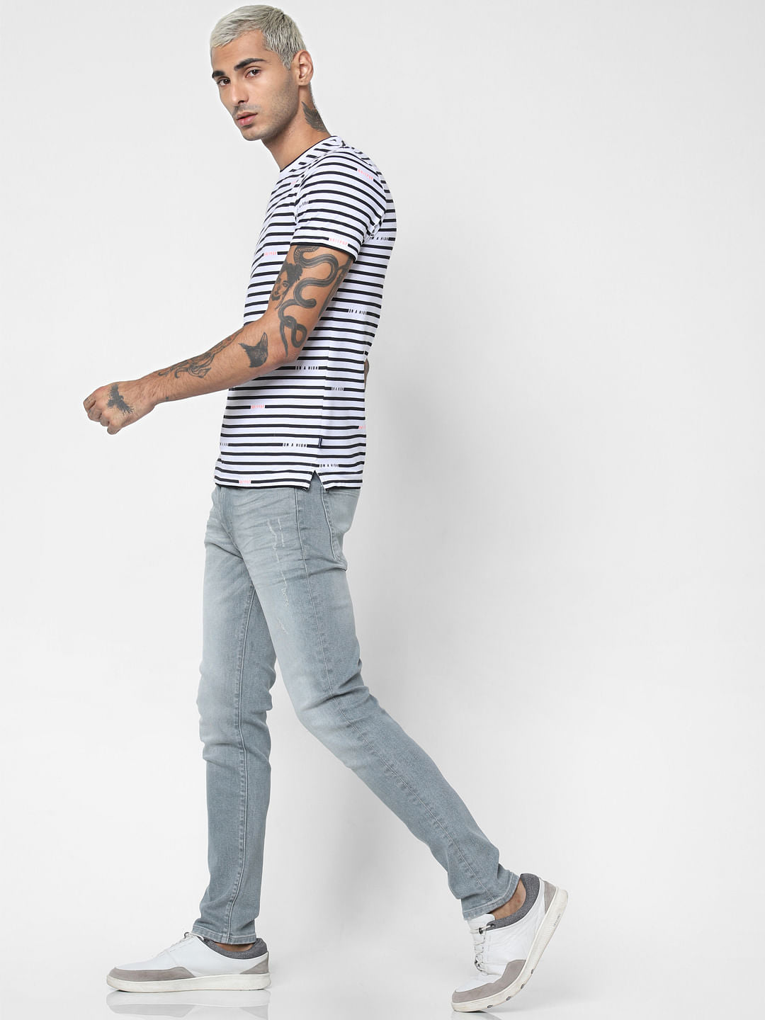 White Striped Crew Neck T-shirt