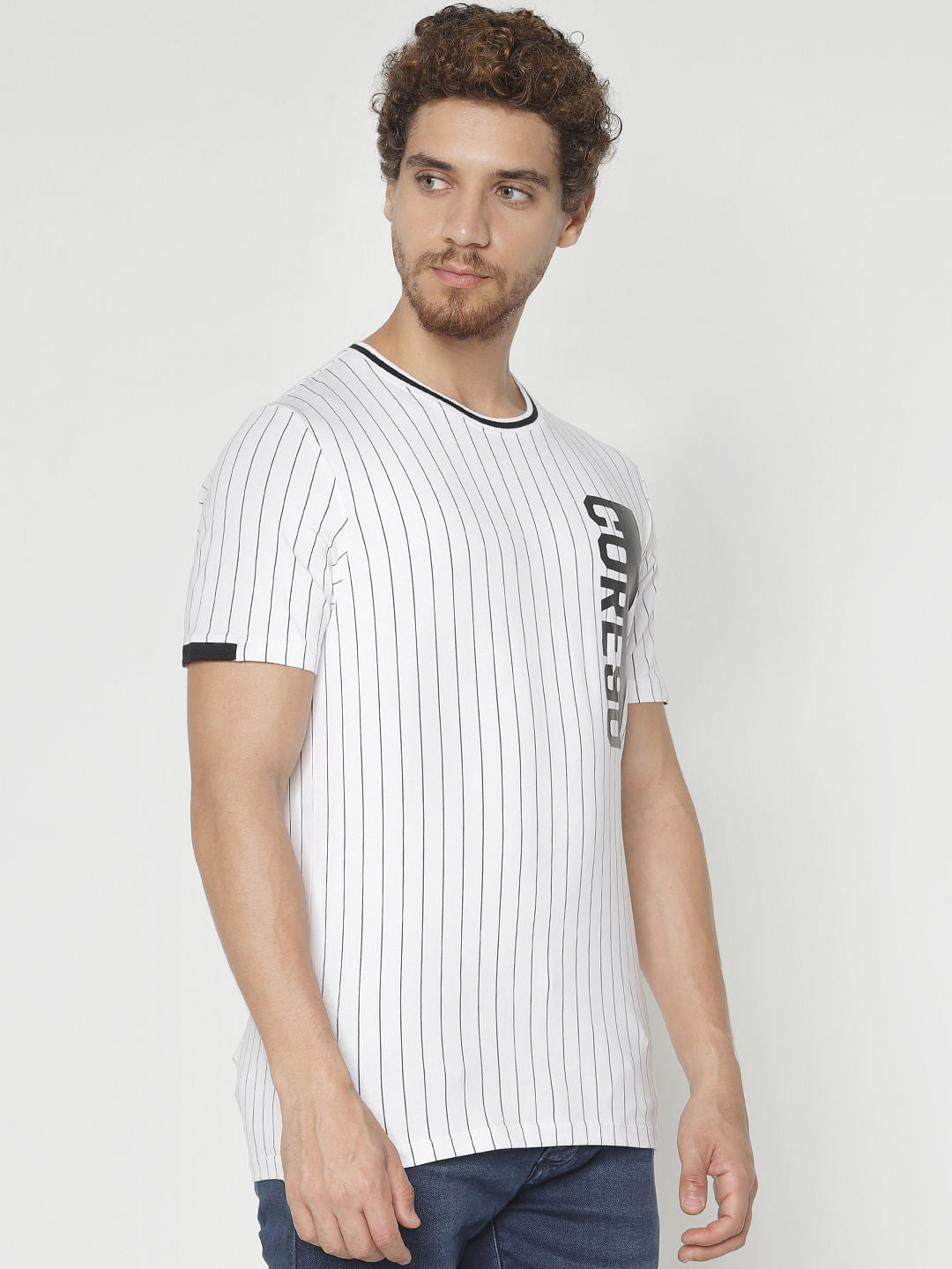White Striped Crew Neck T-shirt
