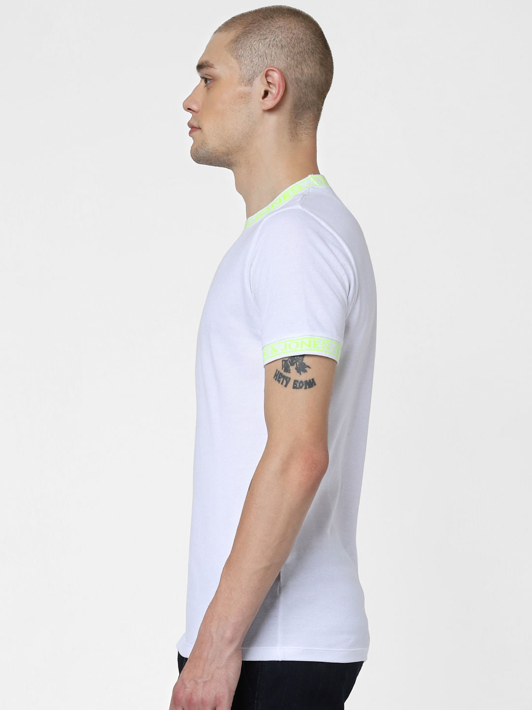 White Contrast Text Tipping Crew Neck T-shirt