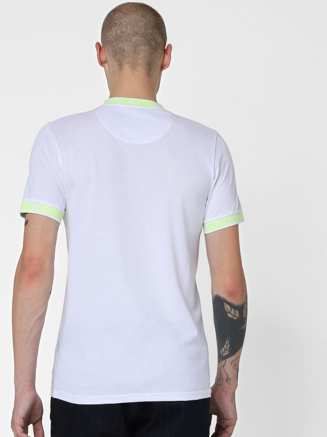 White Contrast Text Tipping Crew Neck T-shirt