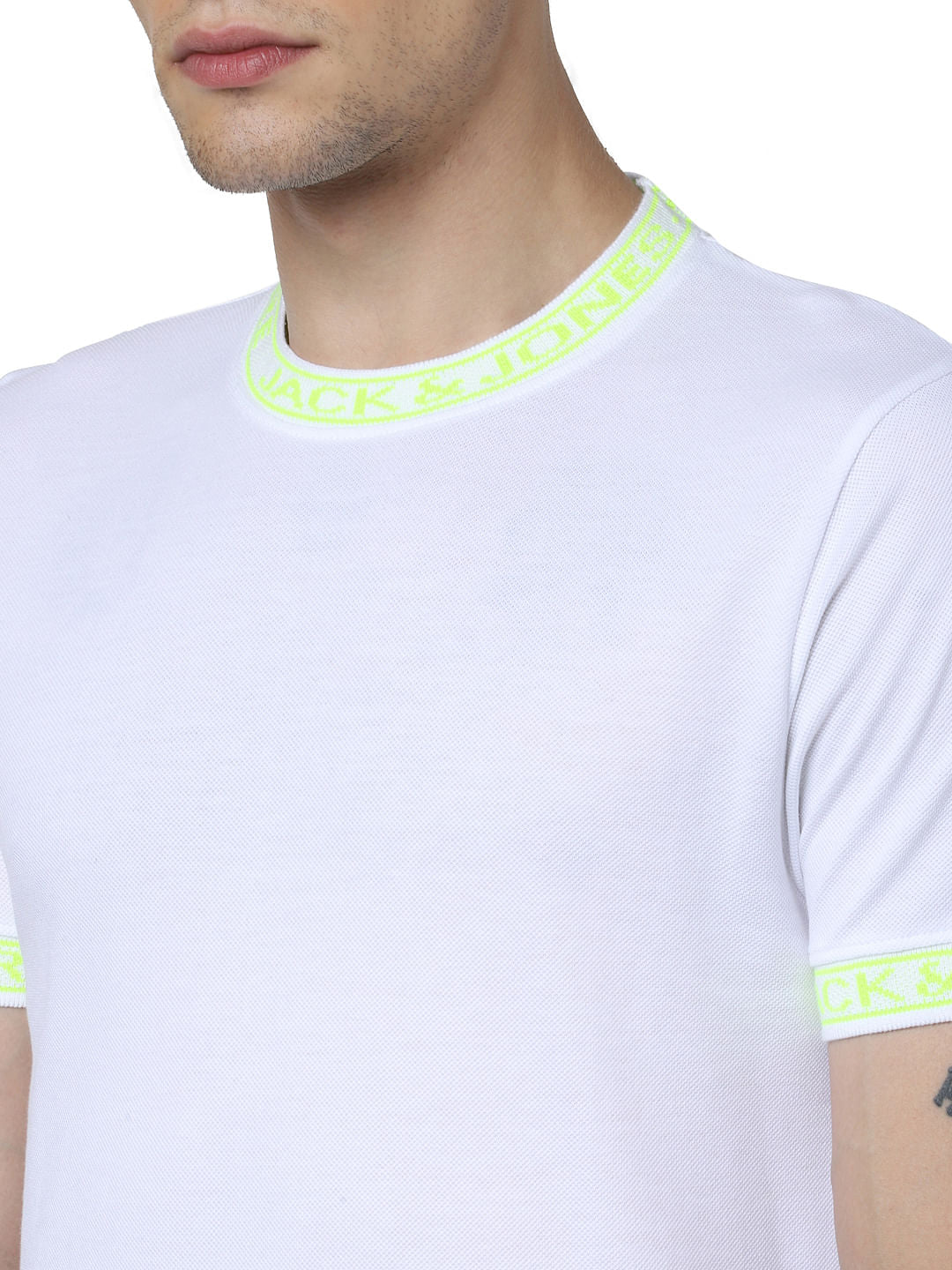 White Contrast Text Tipping Crew Neck T-shirt
