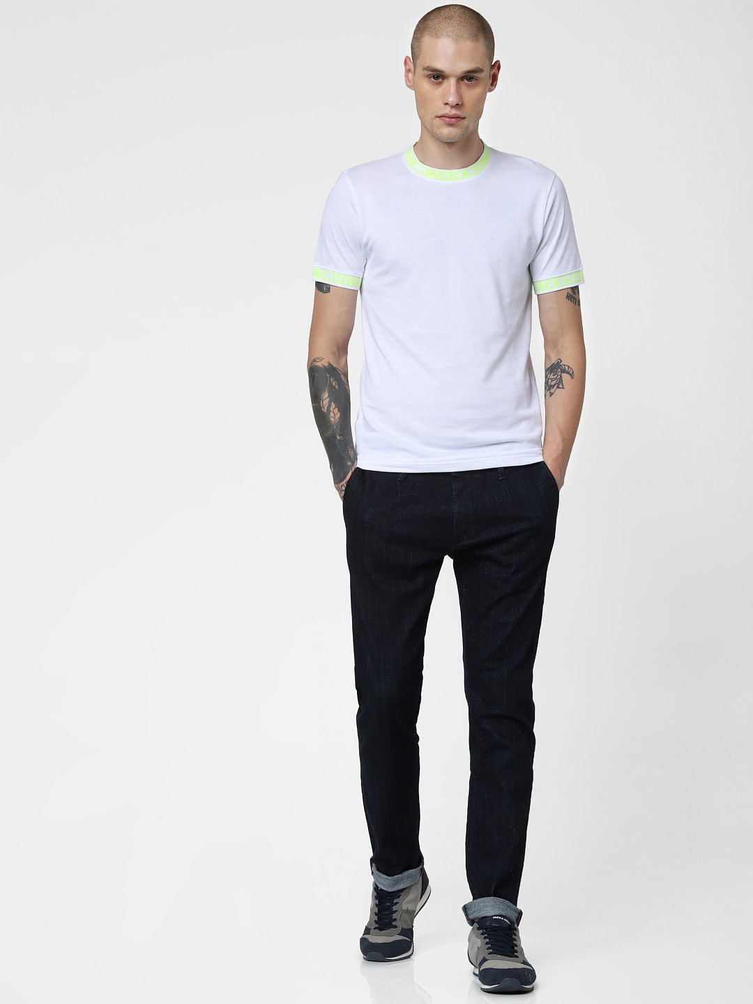 White Contrast Text Tipping Crew Neck T-shirt