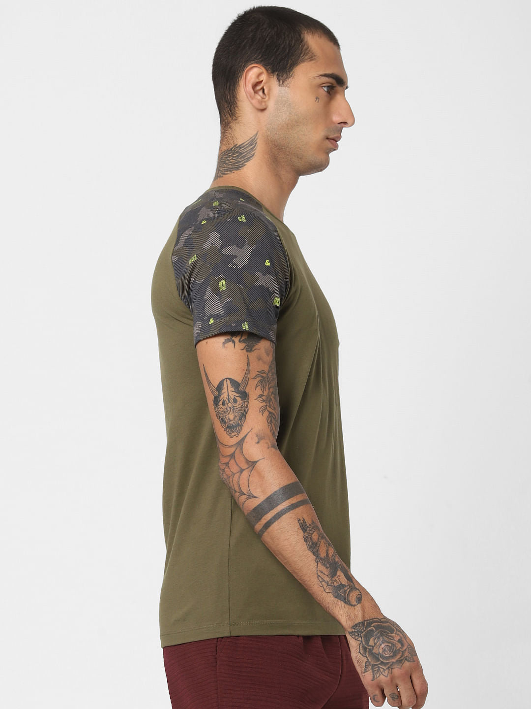 Green Camo Detail Crew Neck T-shirt