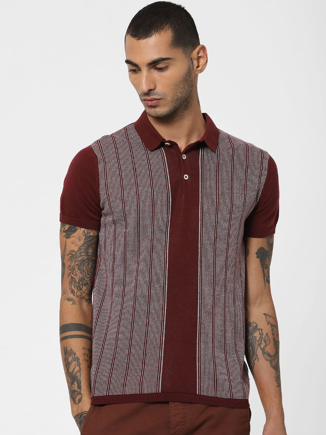 Red Striped Polo Neck T-shirt