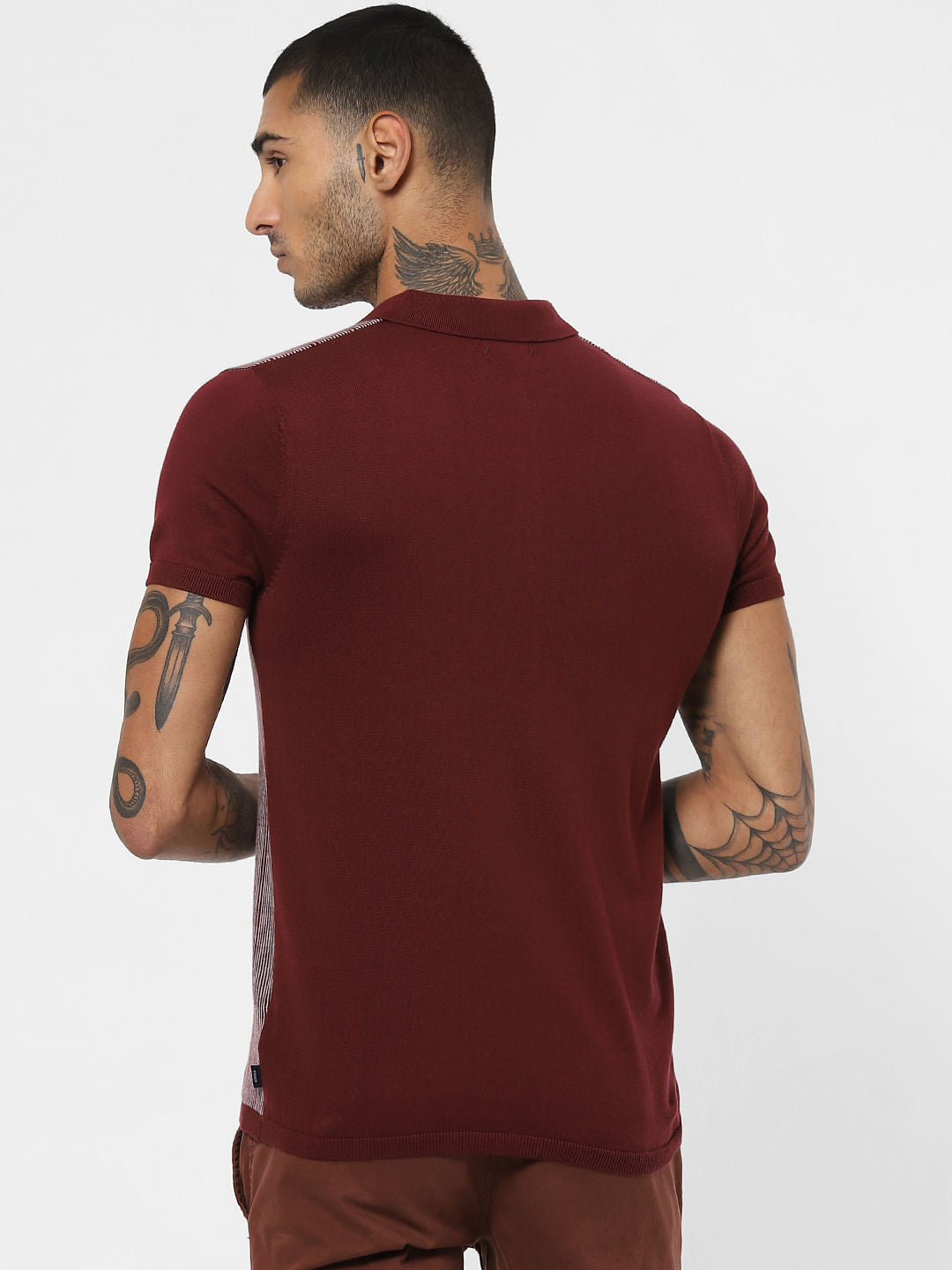 Red Striped Polo Neck T-shirt