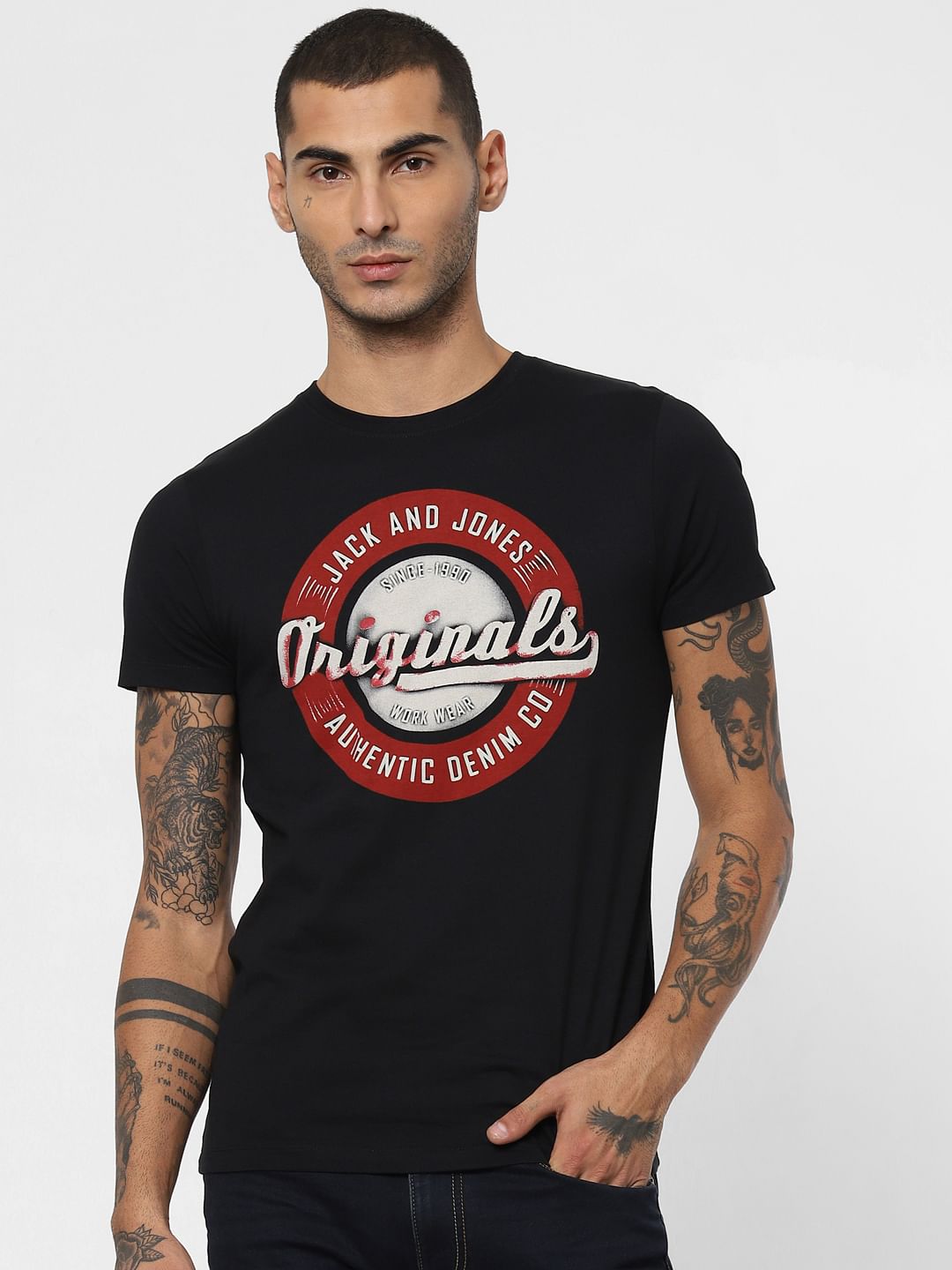 Black Logo Print Crew Neck T-shirt
