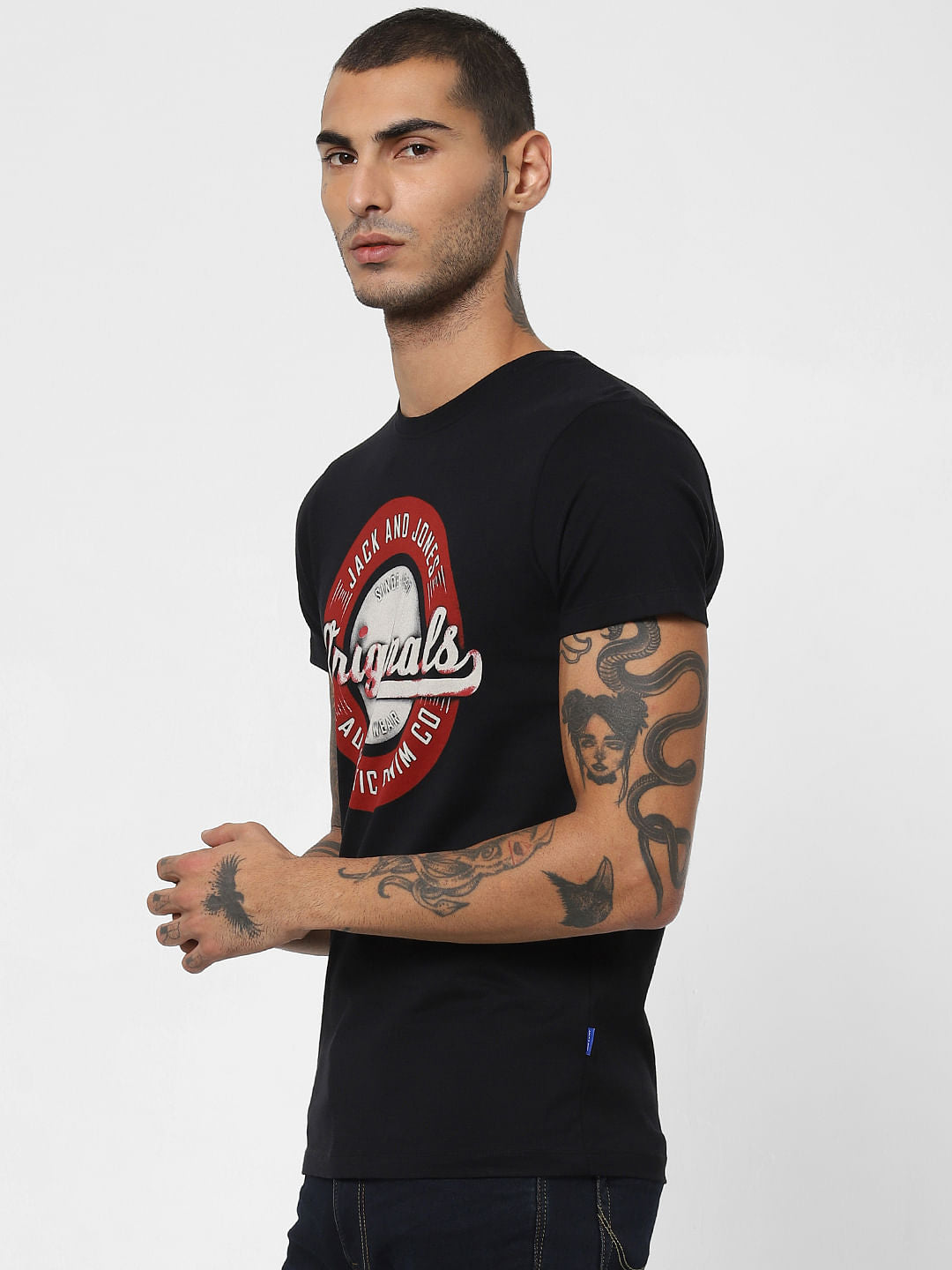Black Logo Print Crew Neck T-shirt