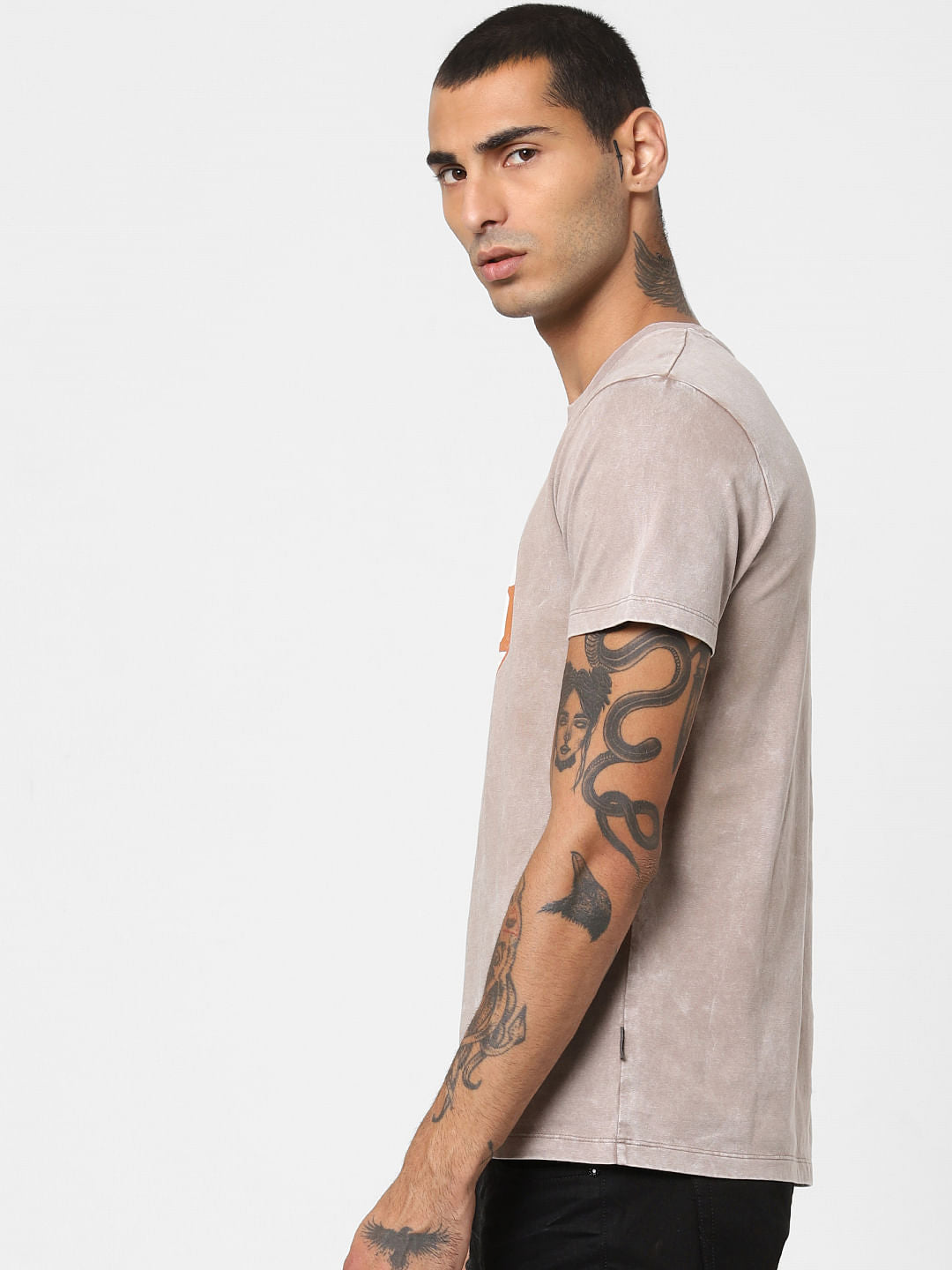 Brown Washed Crew Neck T-shirt