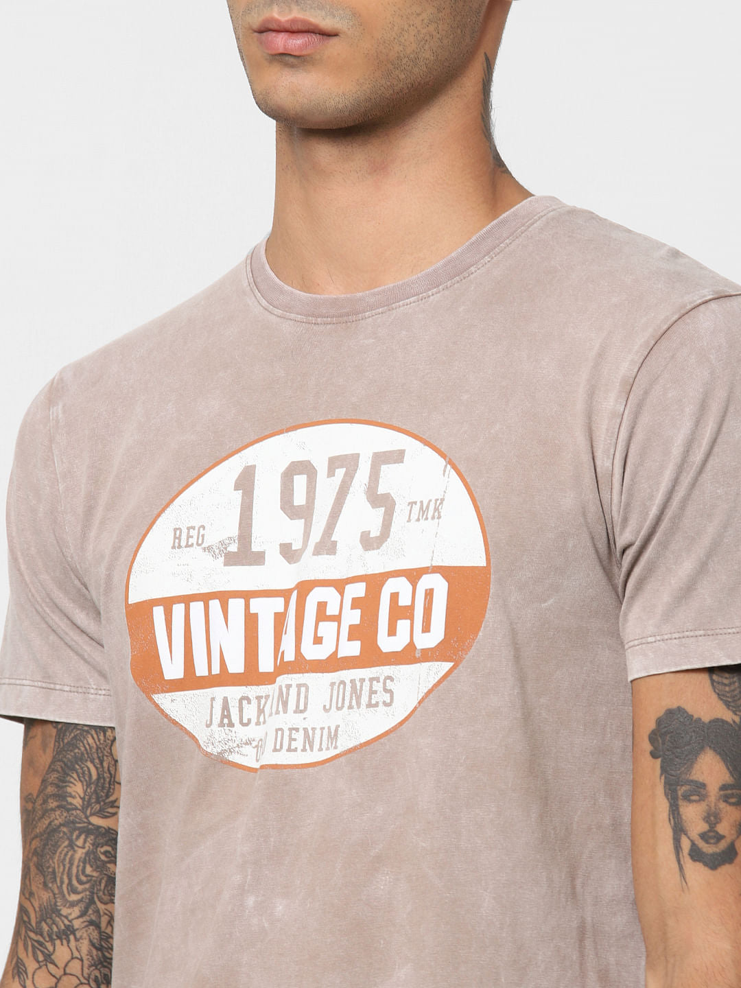 Brown Washed Crew Neck T-shirt