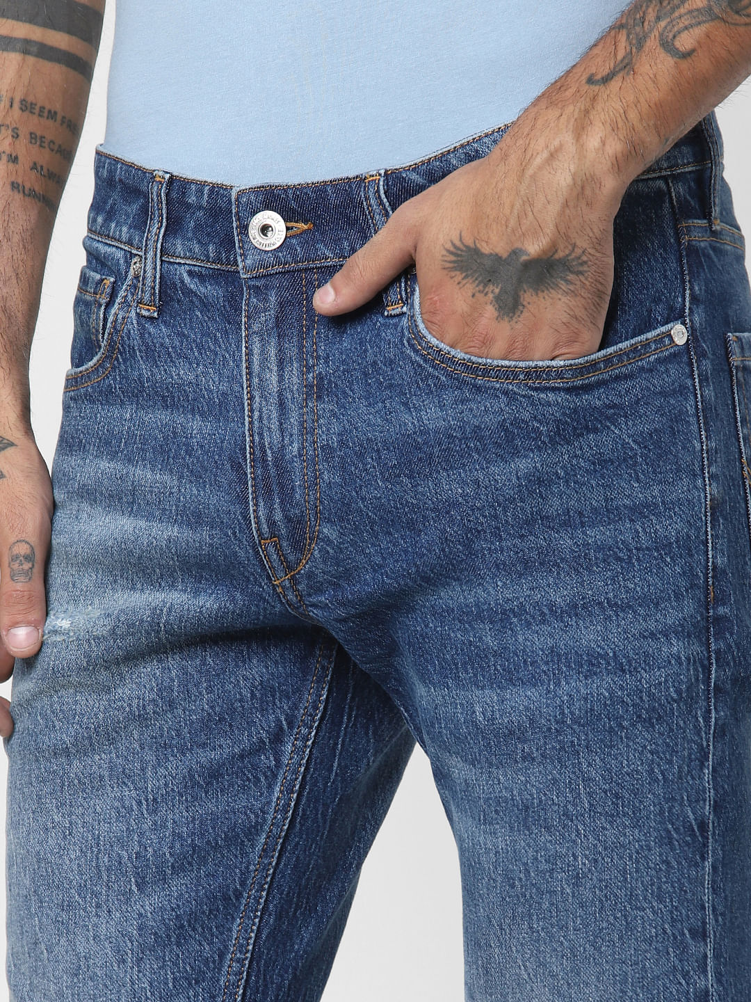 Blue Low Rise Washed Glenn Slim Fit Jeans