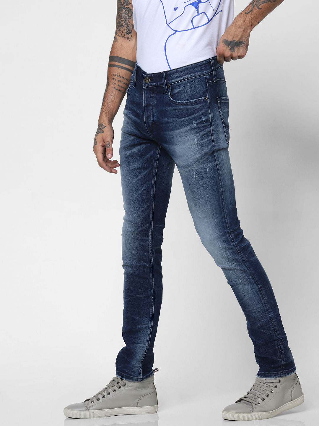 Dark Blue Low Rise Washed Glenn Slim Fit Jeans
