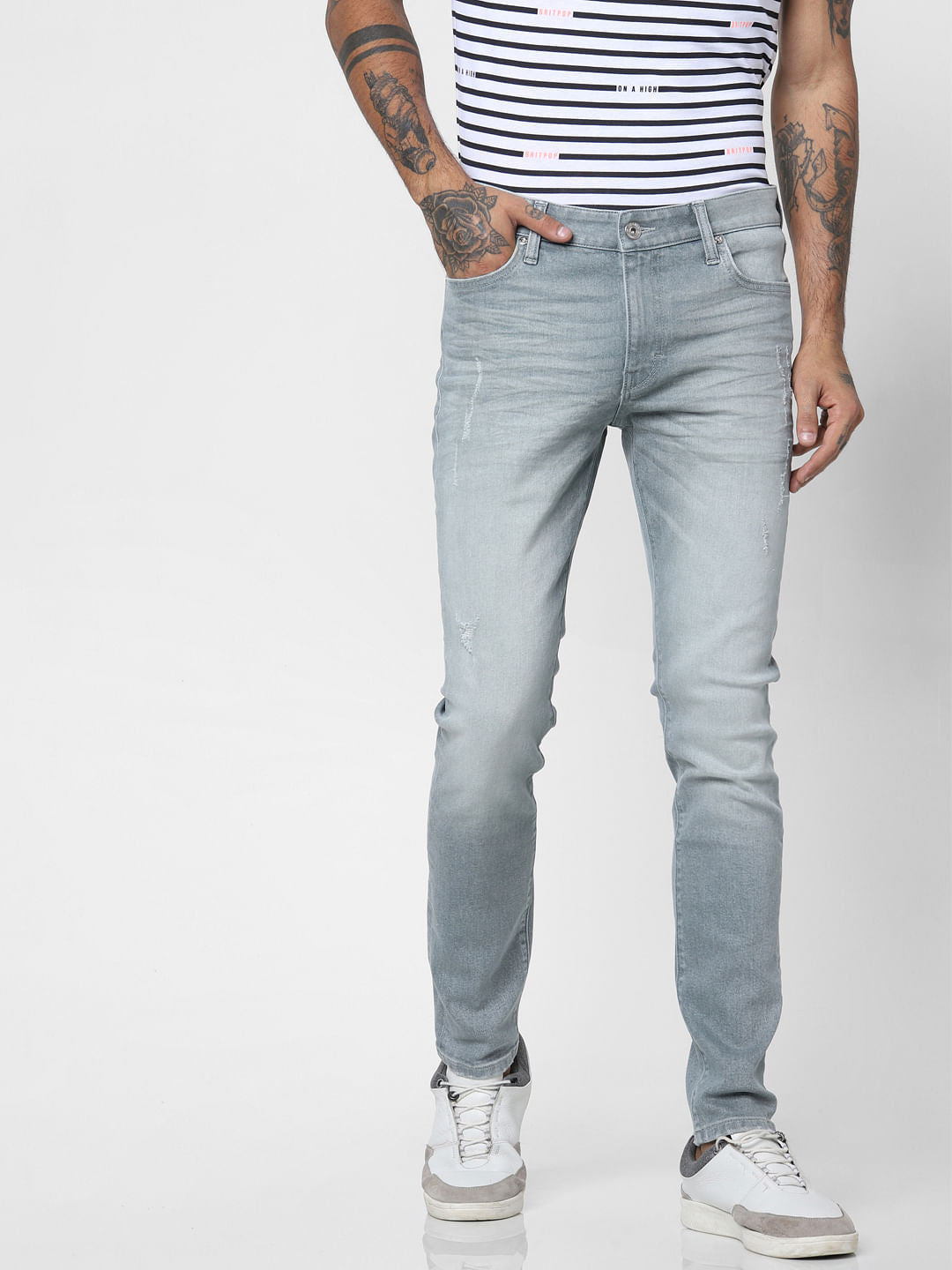 Grey Low Rise Washed Liam Skinny Fit Jeans