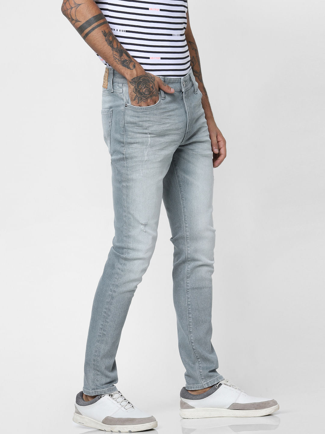 Grey Low Rise Washed Liam Skinny Fit Jeans