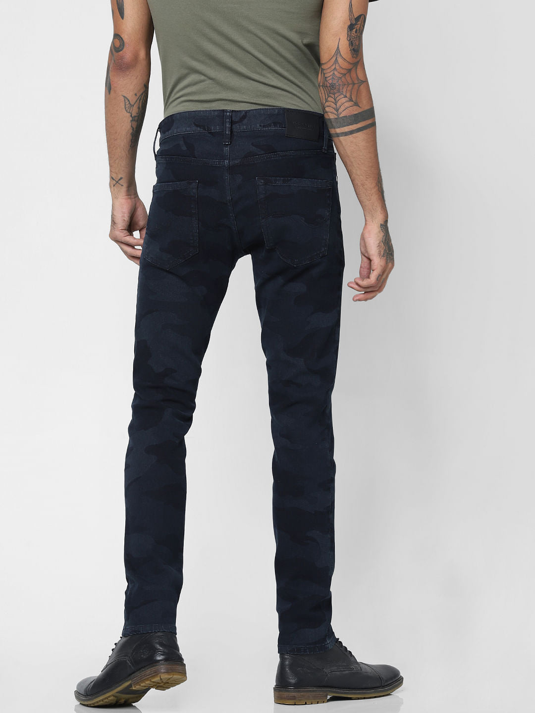 Dark Blue Low Rise Camo Print Slim Fit Jeans