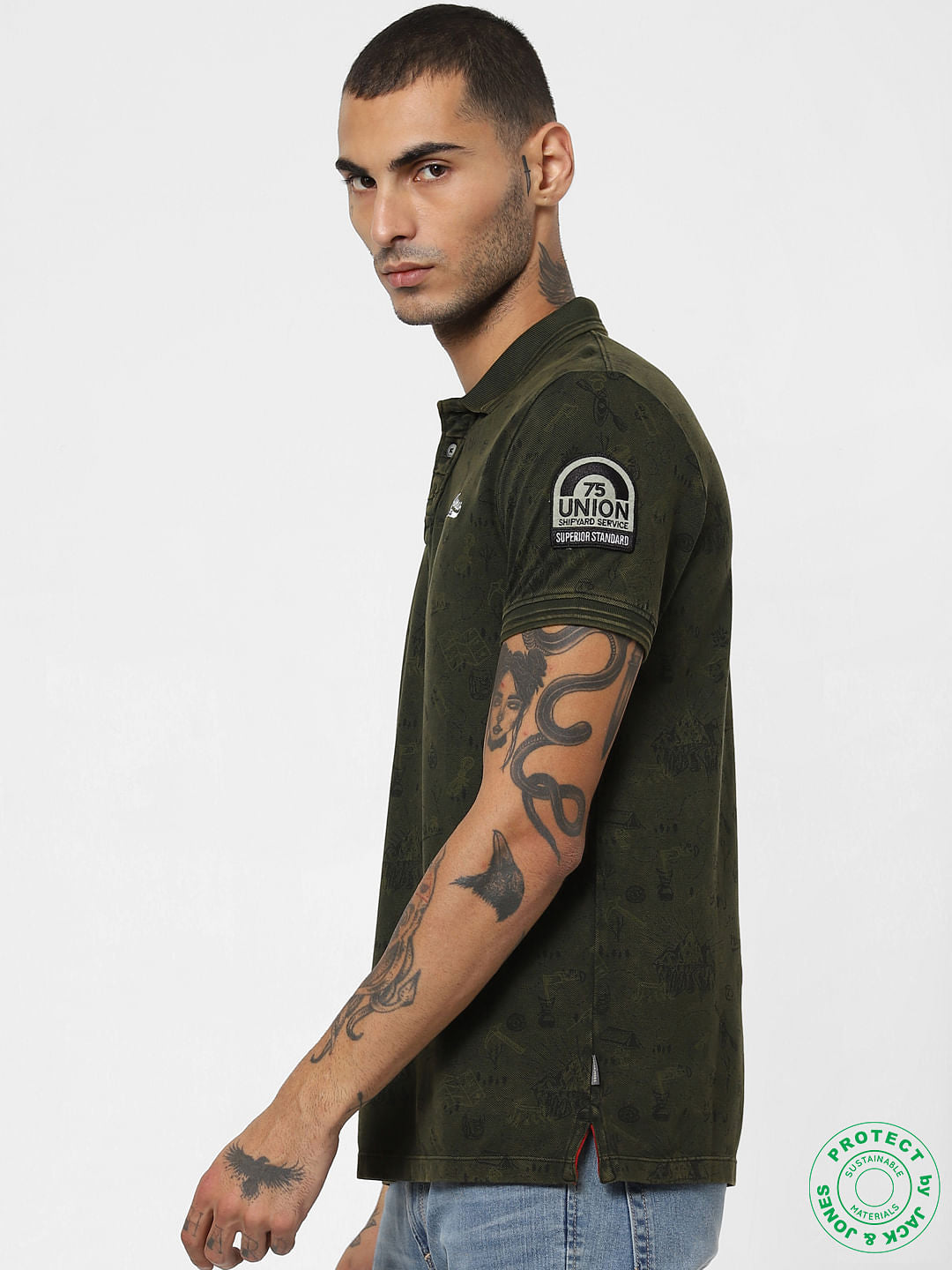 Green Printed Polo Neck T-shirt