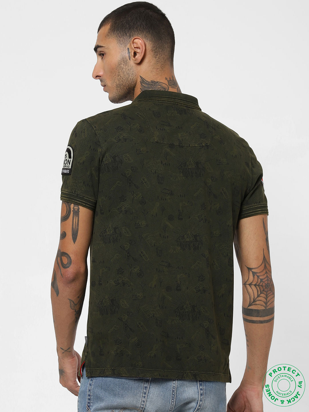 Green Printed Polo Neck T-shirt