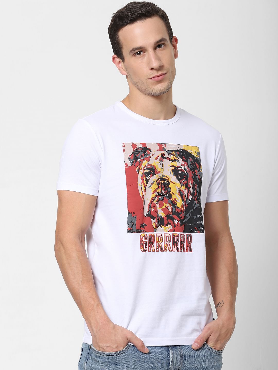 White Graphic Print Crew Neck T-shirt
