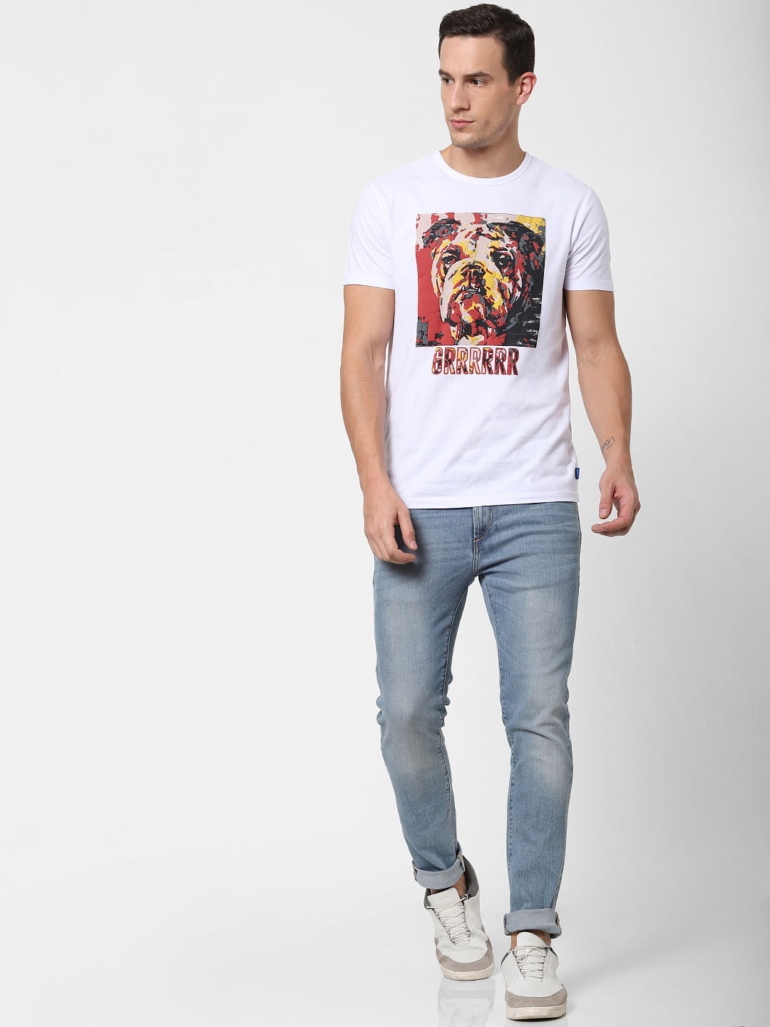 White Graphic Print Crew Neck T-shirt