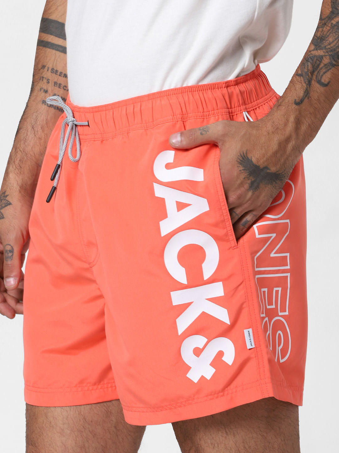 Coral Logo Print Drawstring Swimshorts