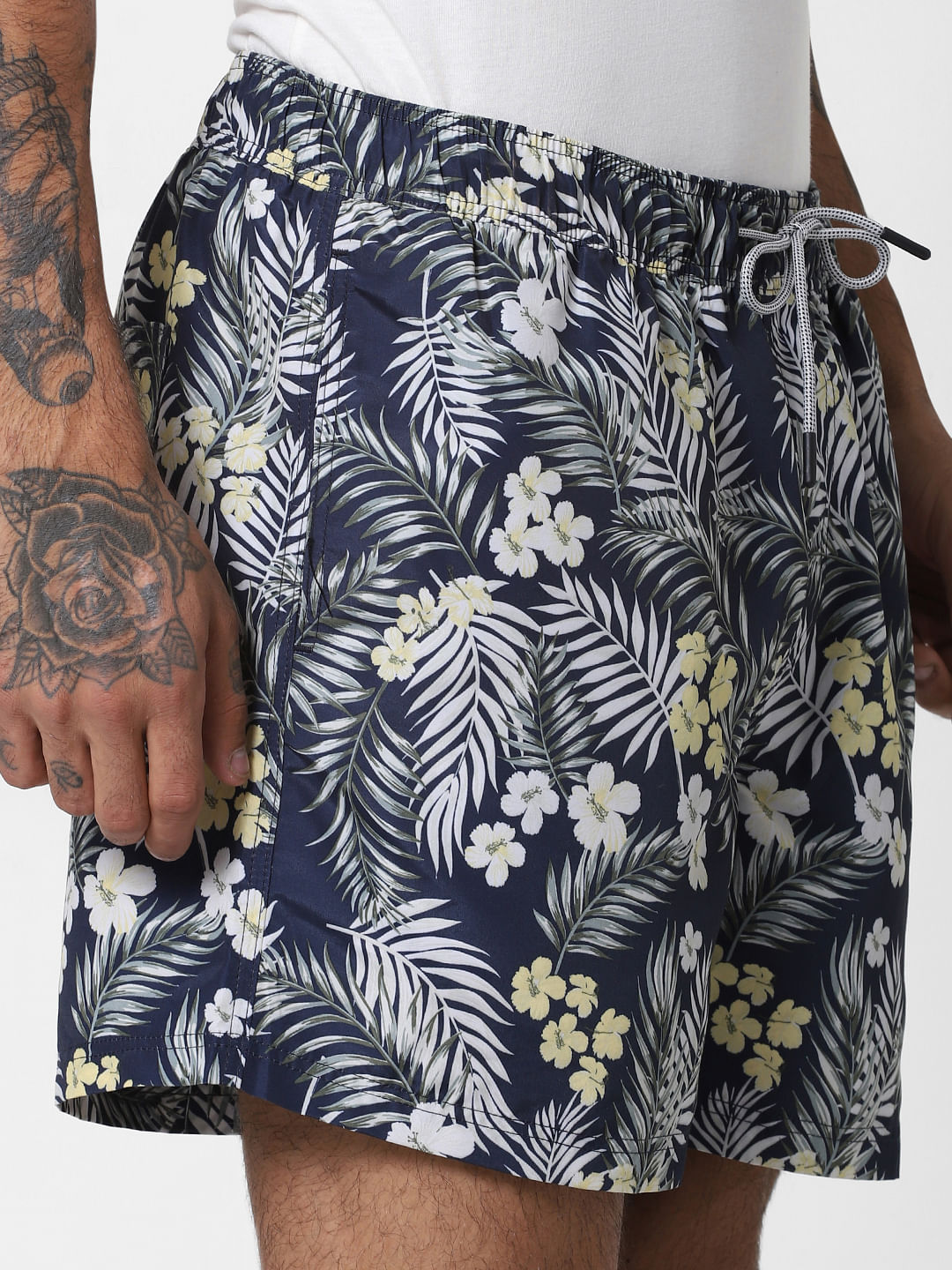 Blue Tropical Print Swimshorts
