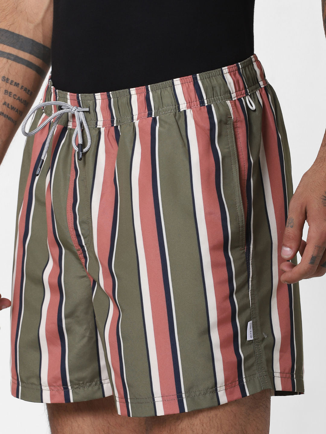 Green Striped Print Swimshorts