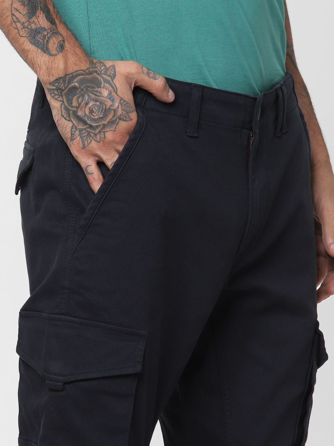 Black Low Rise Anti-Fit Cargo Pants