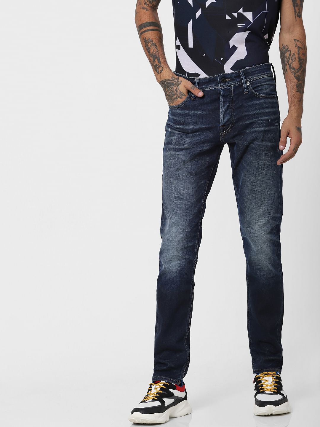Dark Blue Low Rise Washed Glenn Slim Fit Jeans