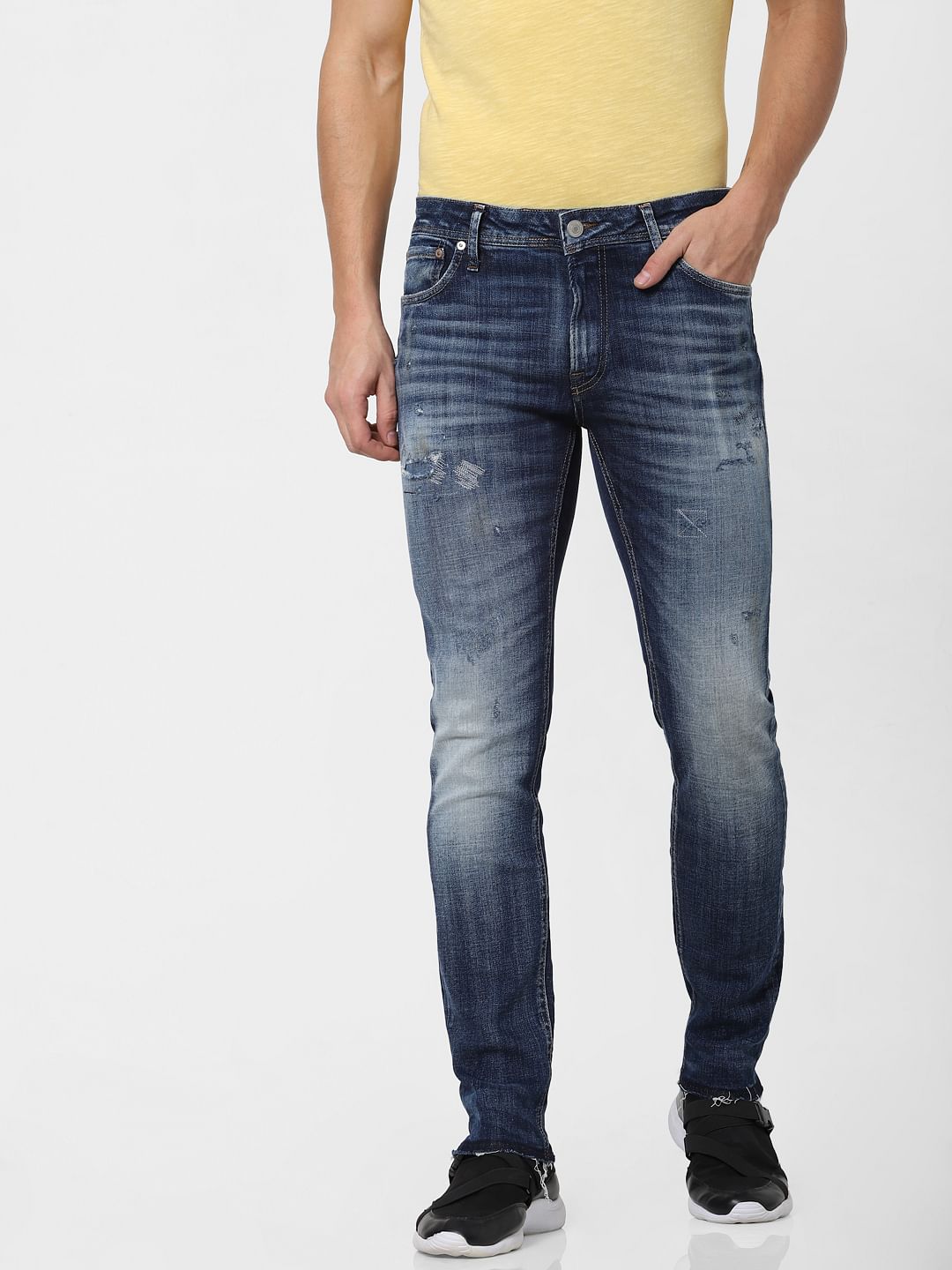 Blue Low Rise Distressed Ben Skinny Fit Jeans