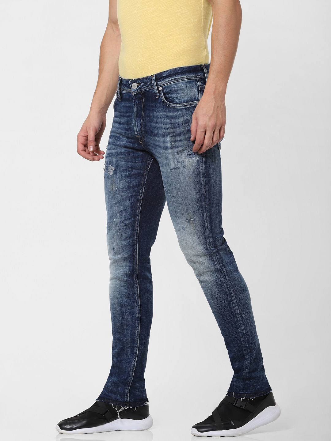 Blue Low Rise Distressed Ben Skinny Fit Jeans