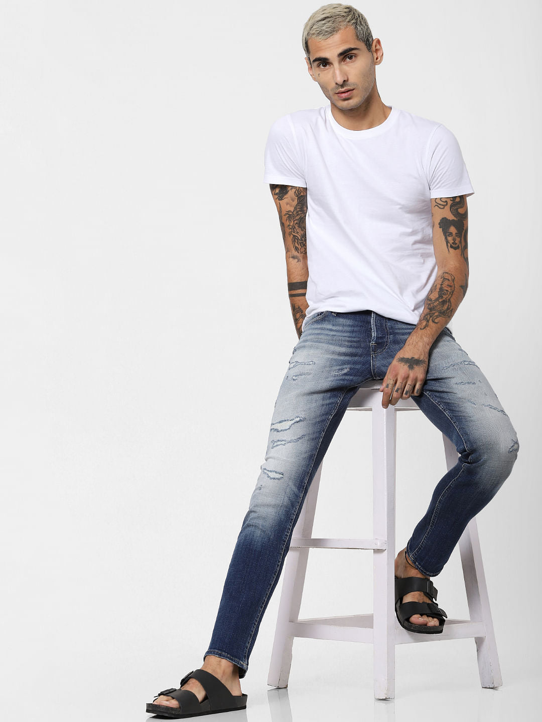 Blue Low Rise Ripped Glenn Slim Fit Jeans