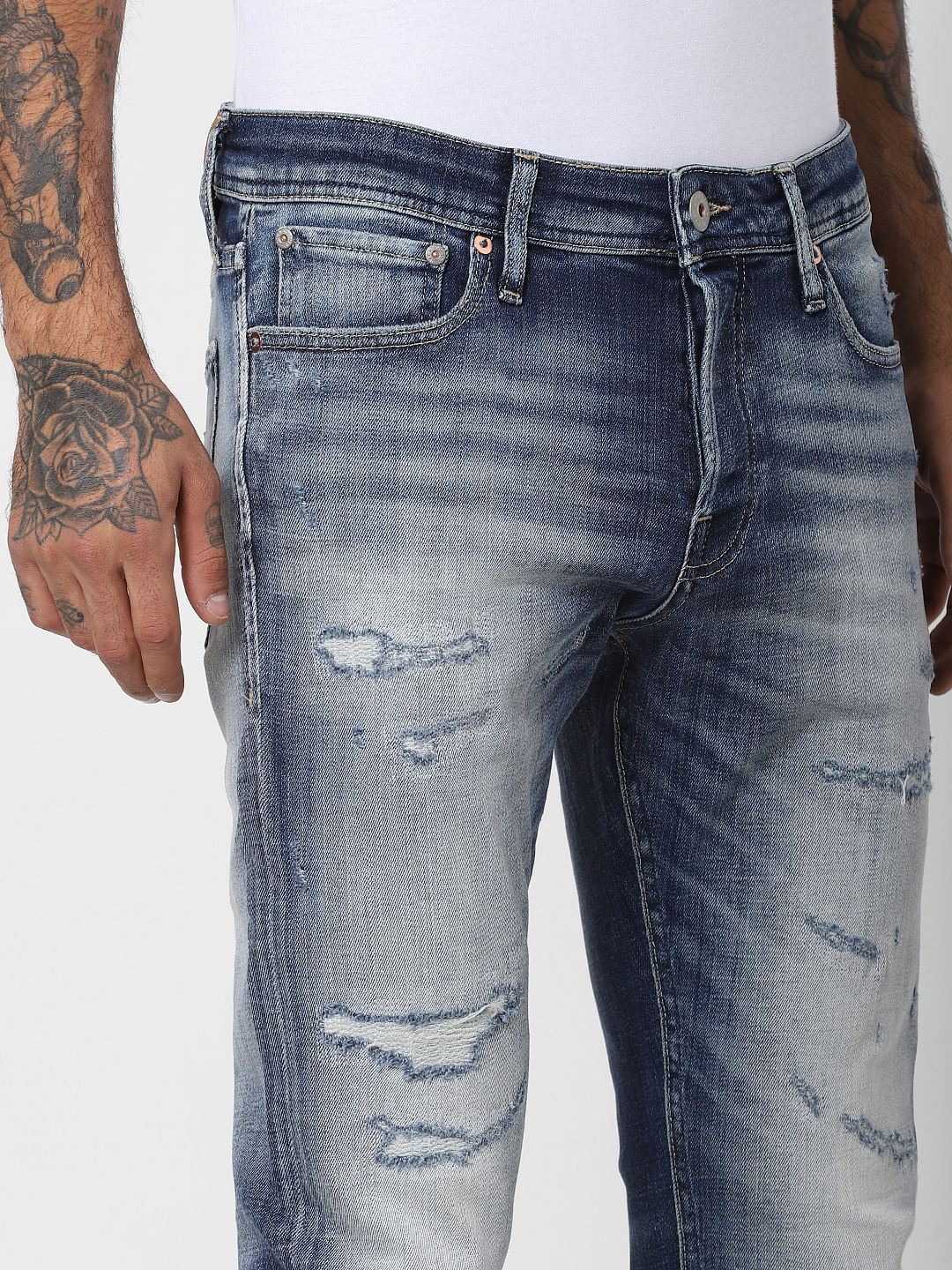 Blue Low Rise Ripped Glenn Slim Fit Jeans