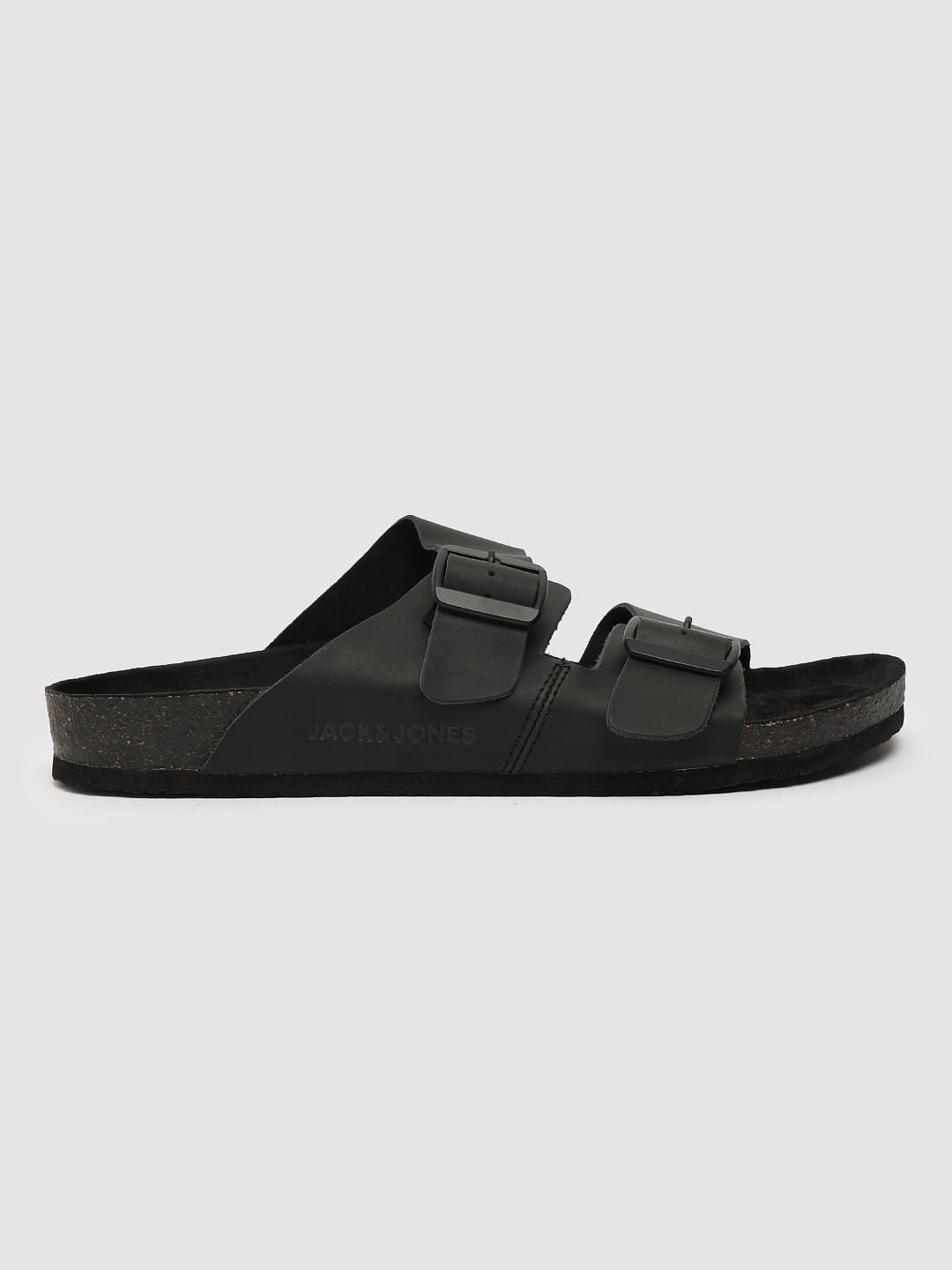 Black Leather Slip-On Sandals
