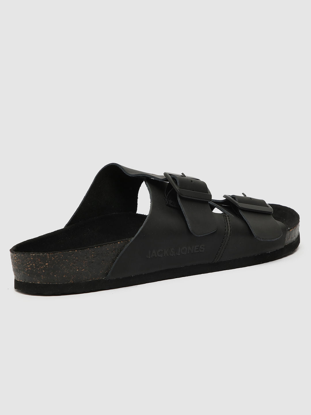Black Leather Slip-On Sandals