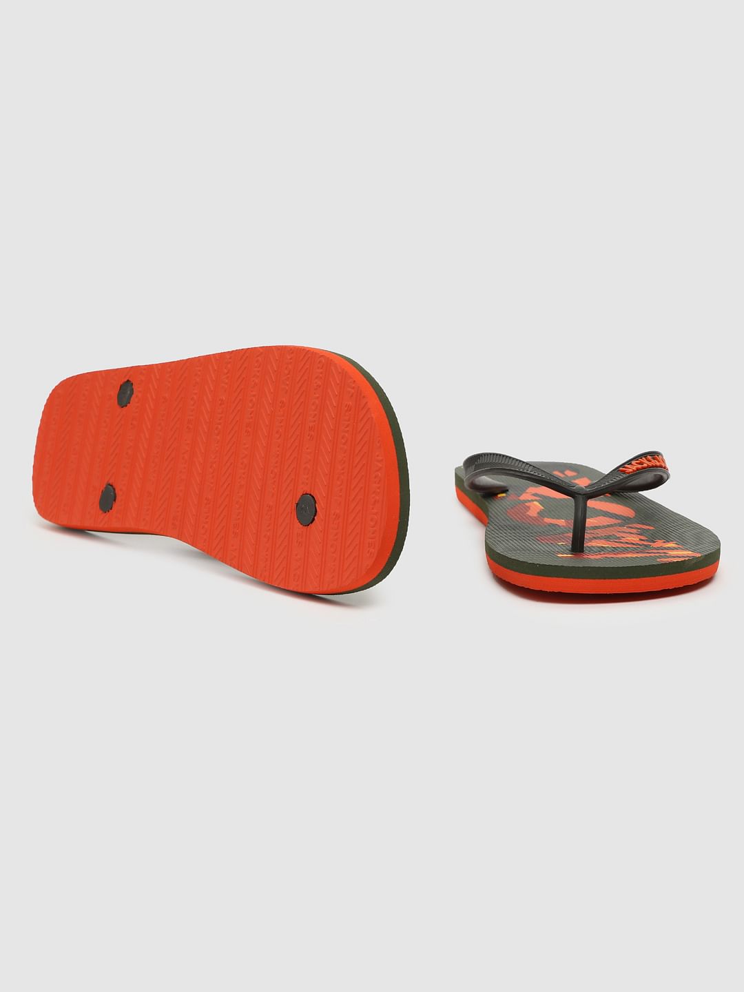 Green Logo Print Flip Flops