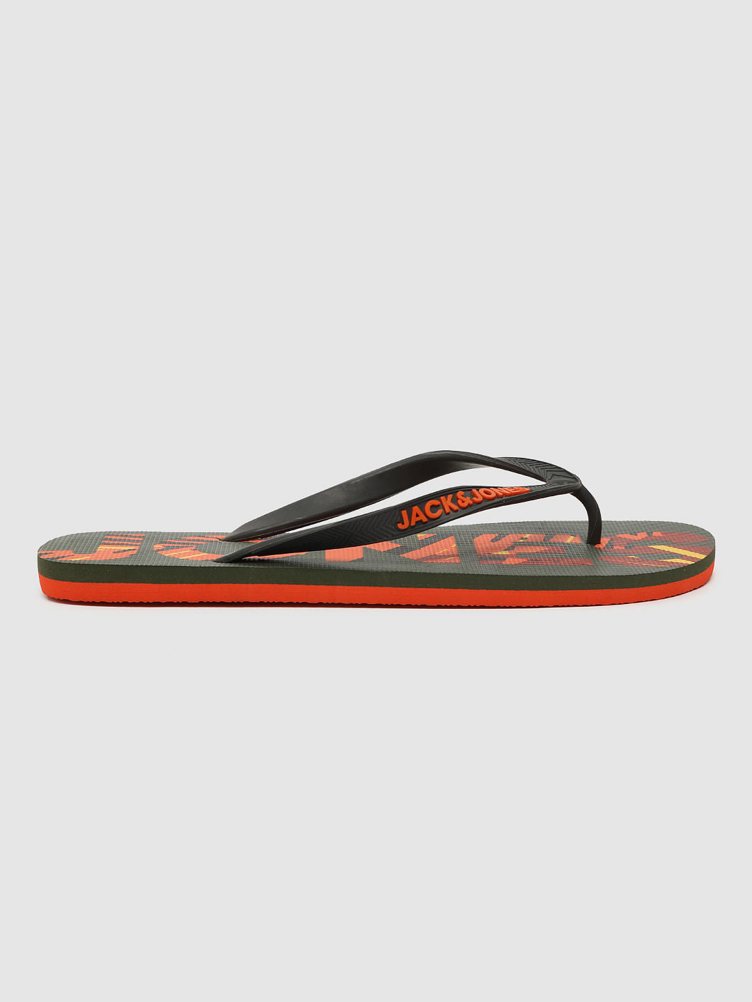 Green Logo Print Flip Flops