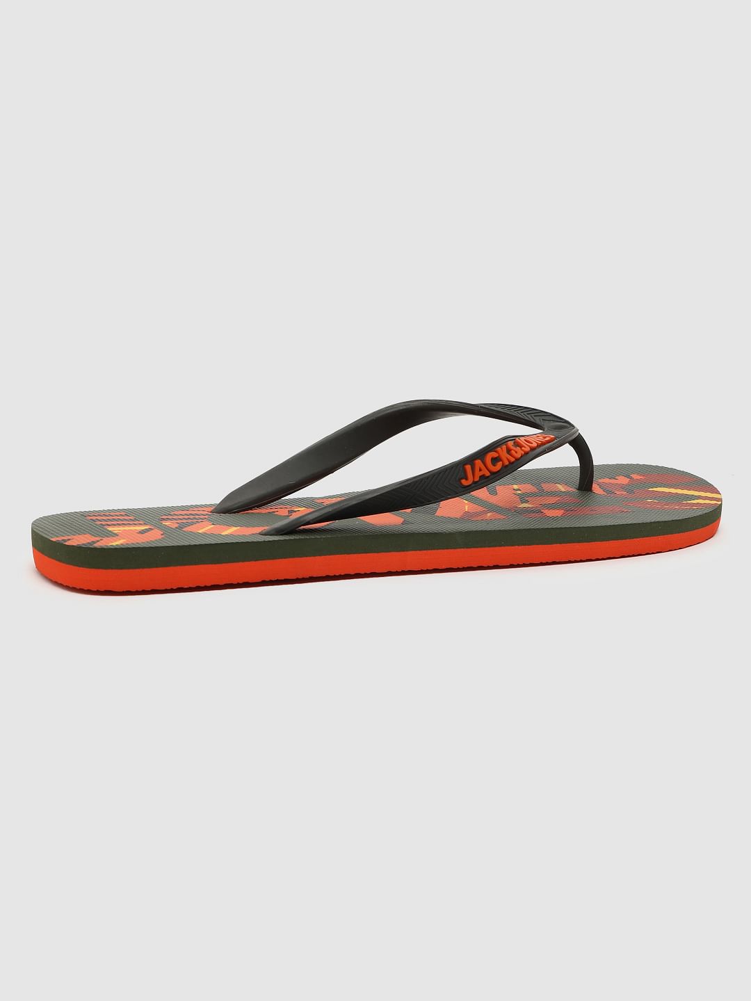 Green Logo Print Flip Flops