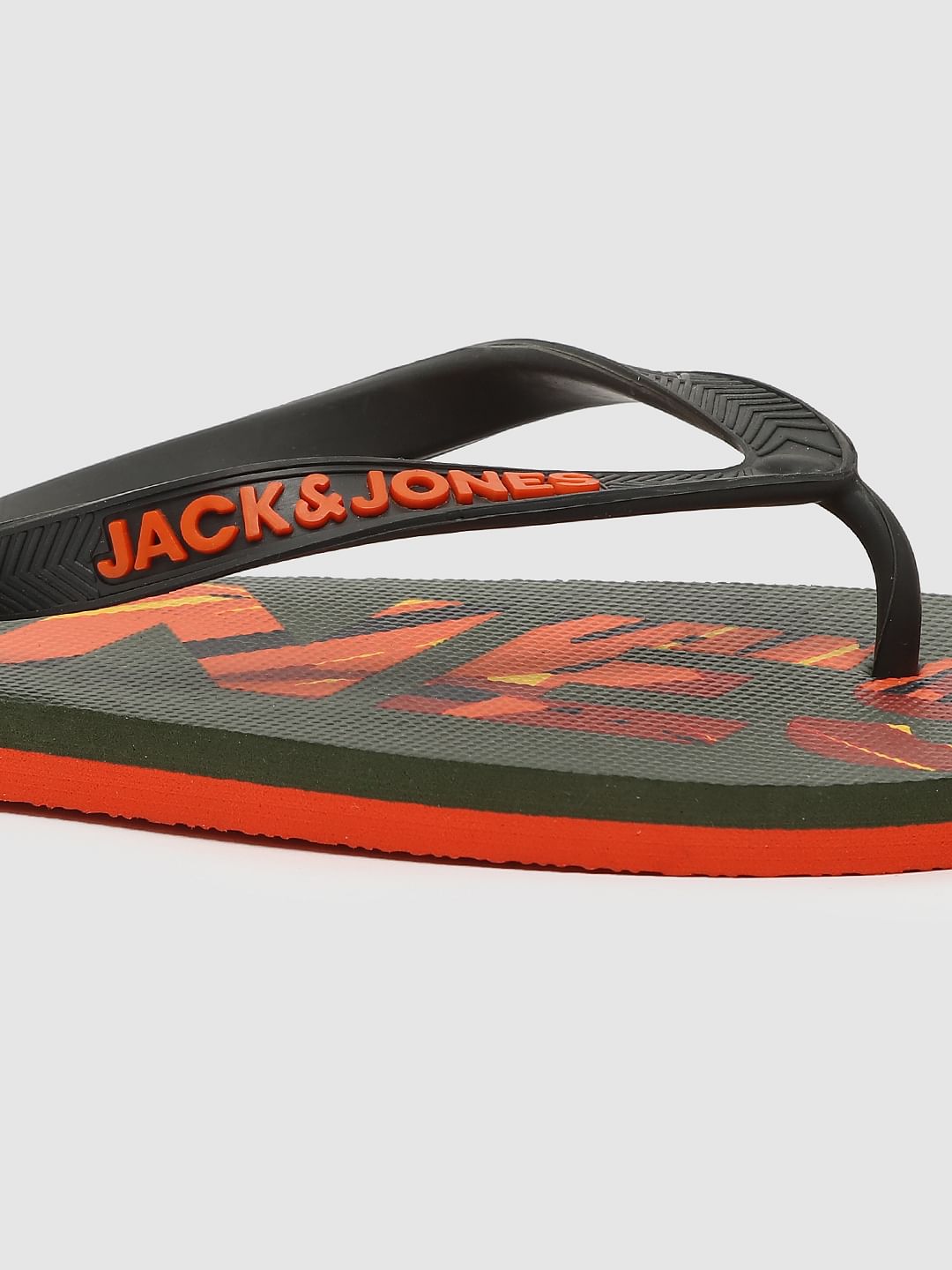 Green Logo Print Flip Flops