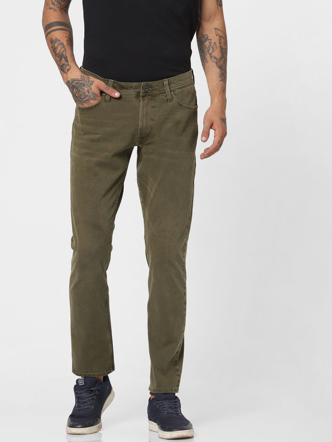 Green Low Rise Slim Fit Pants